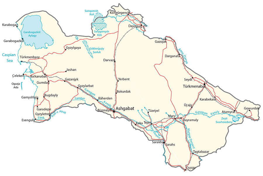 نقشه جاده های ترکمنستان